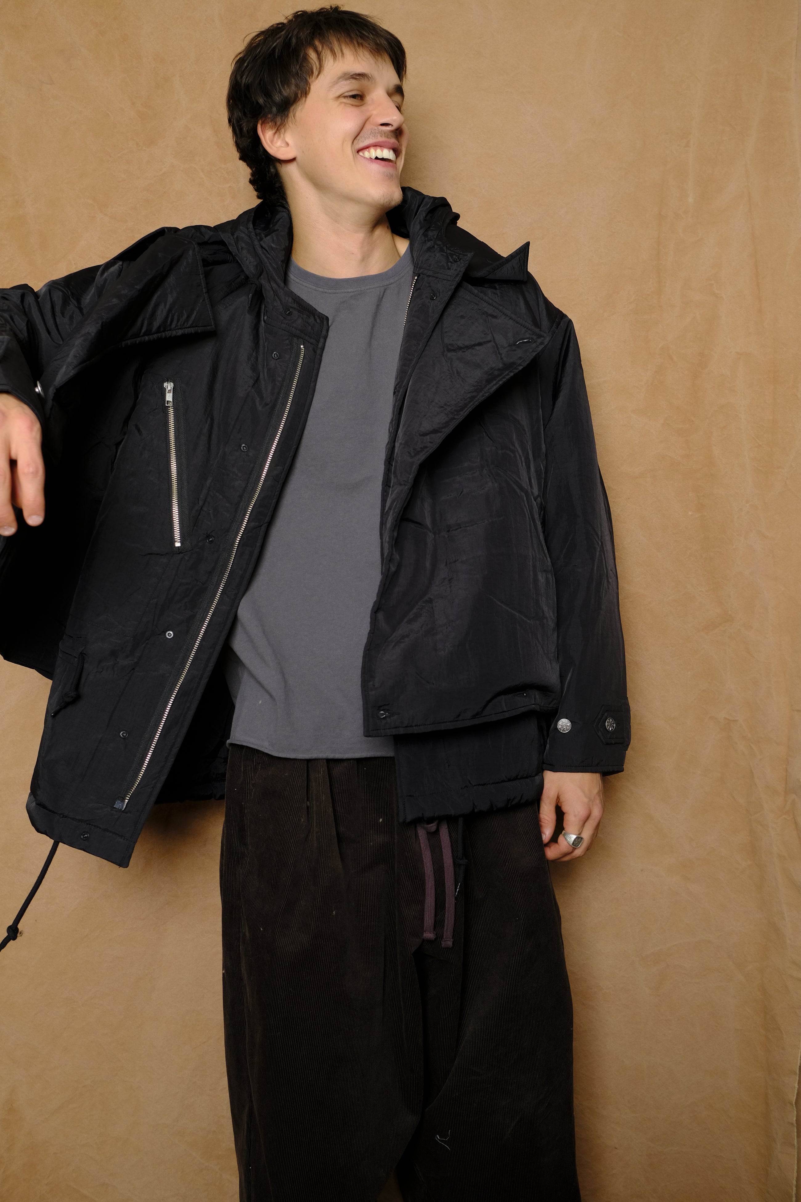 double cushy hooded jacket in black