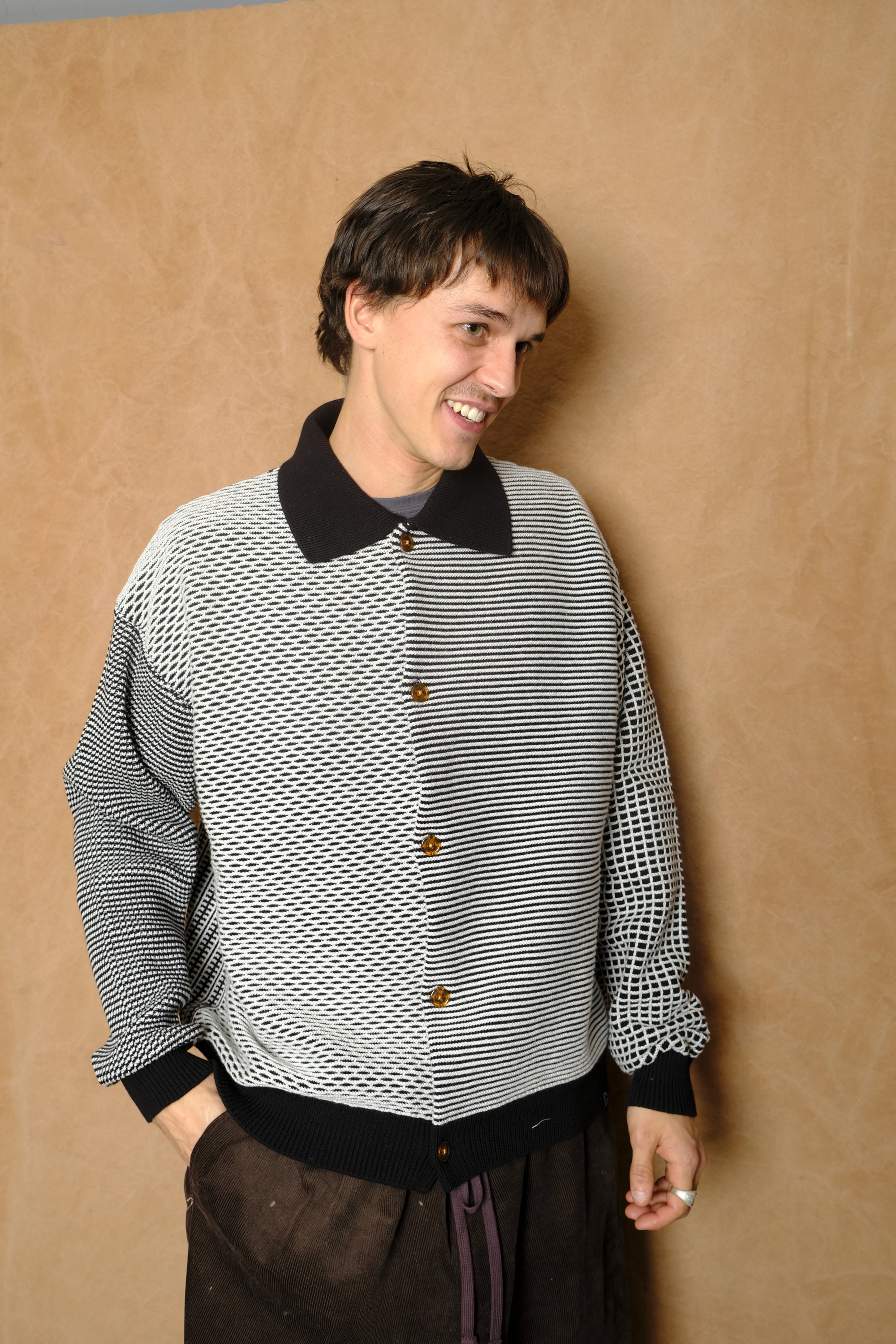 multi knit shirt jacket in black