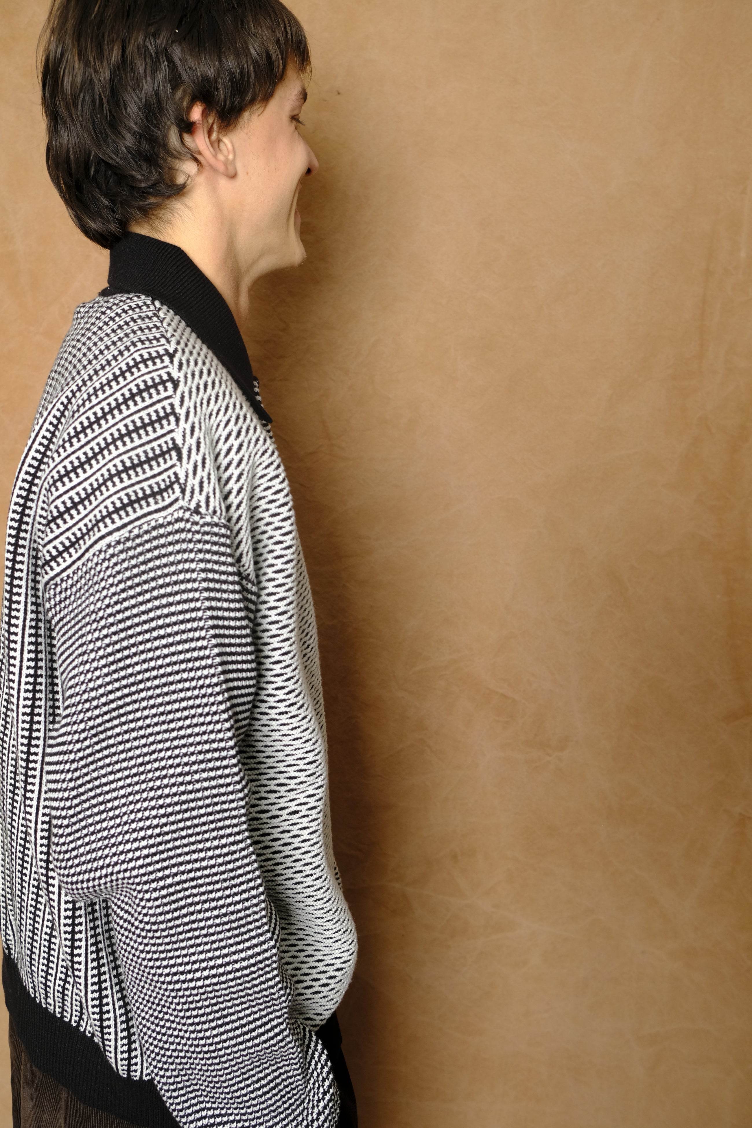 multi knit shirt jacket in black