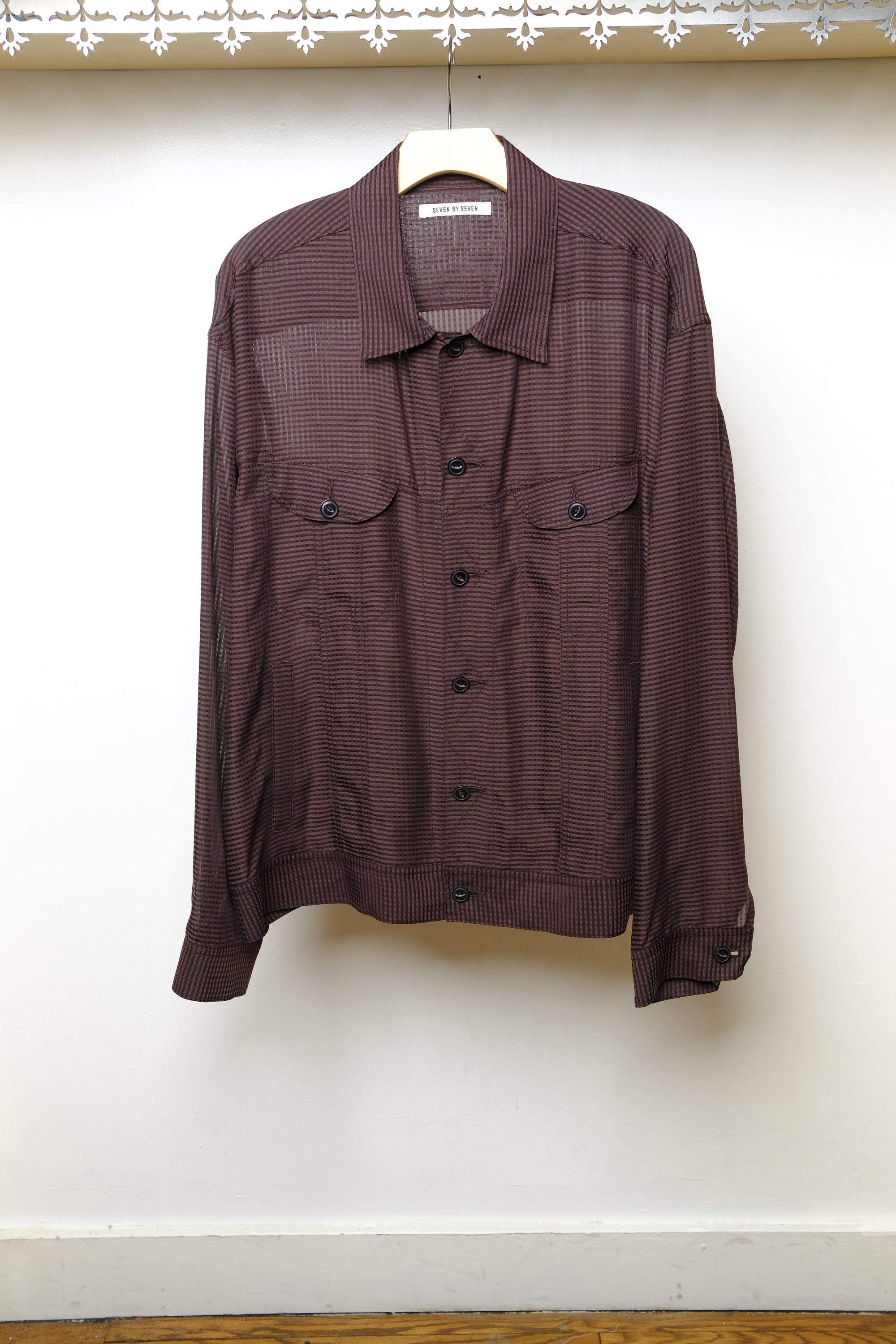 sheer gingham check cowboy jacket in red/brown