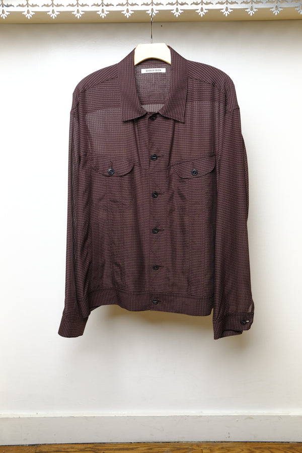 sheer gingham check cowboy jacket in red/brown
