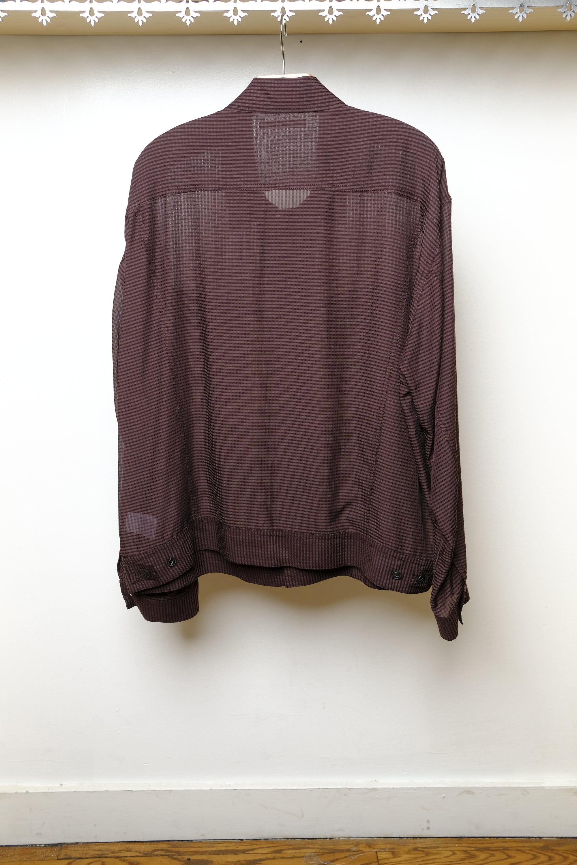 sheer gingham check cowboy jacket in red/brown