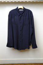 smile pocket sheer western gingham check shirt in navy
