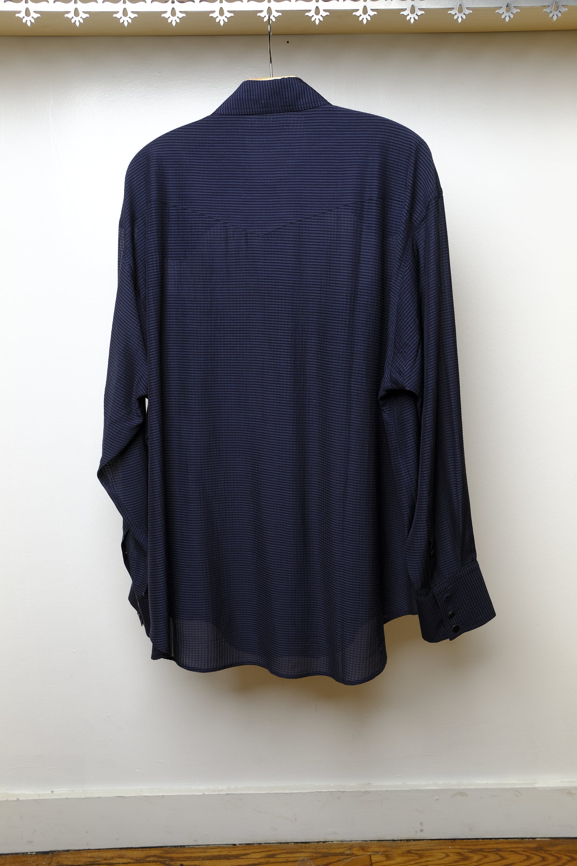 smile pocket sheer western gingham check shirt in navy