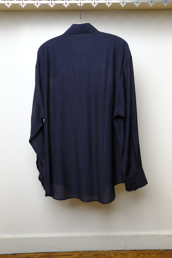 smile pocket sheer western gingham check shirt in navy
