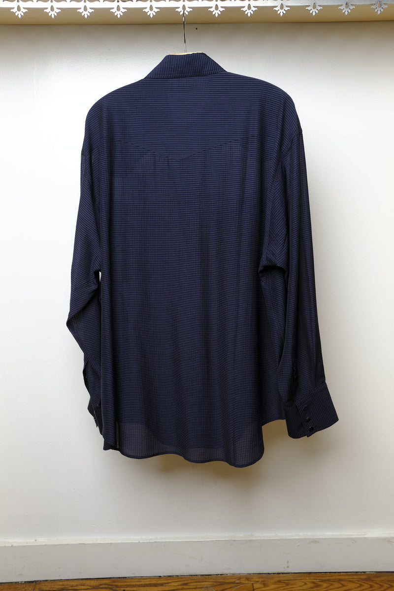 smile pocket sheer western gingham check shirt in navy