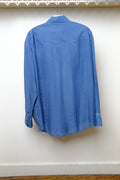 aizome sheer garment dyed smile pocket western shirt in light indigo