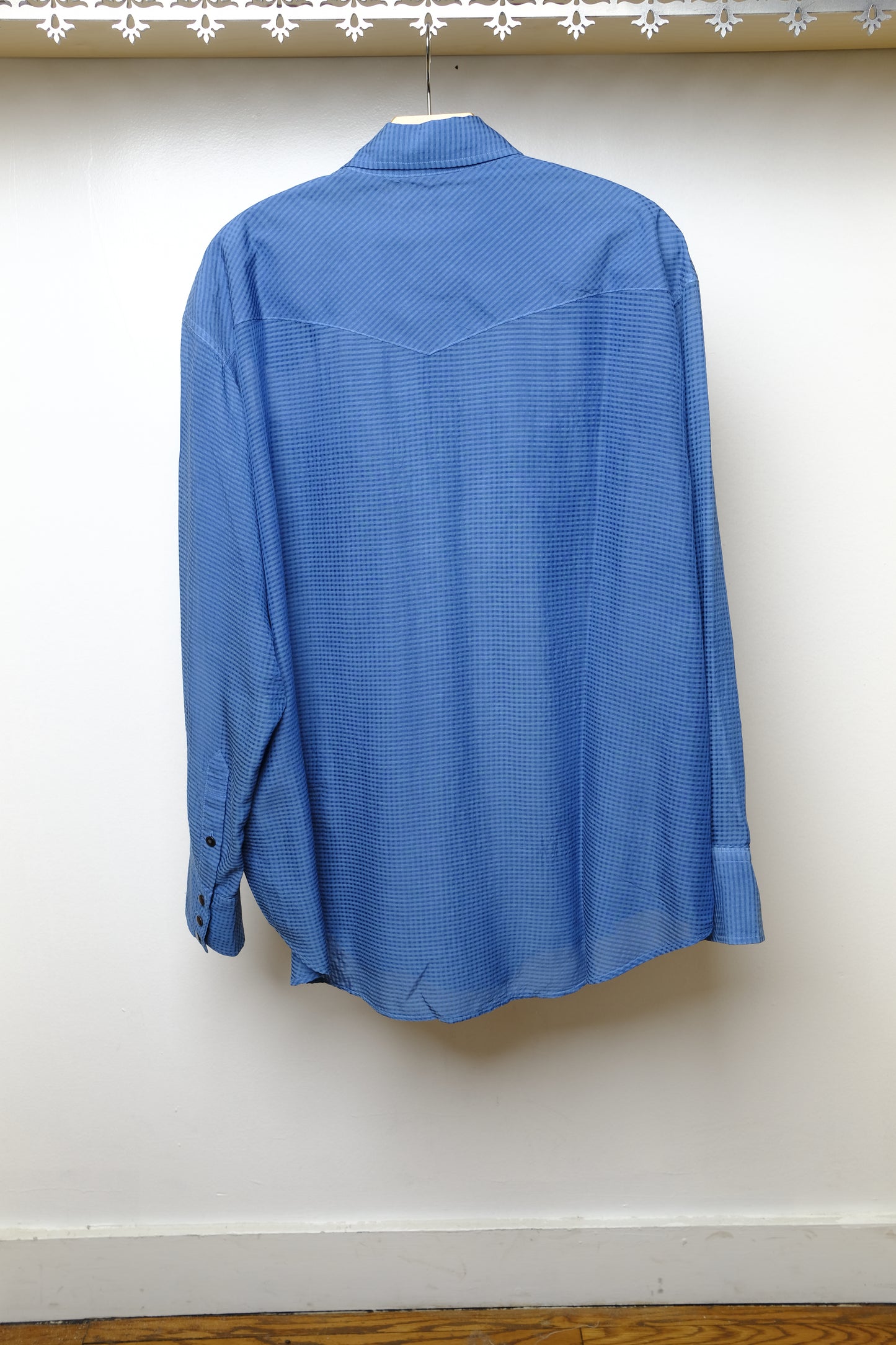 aizome sheer garment dyed smile pocket western shirt in light indigo
