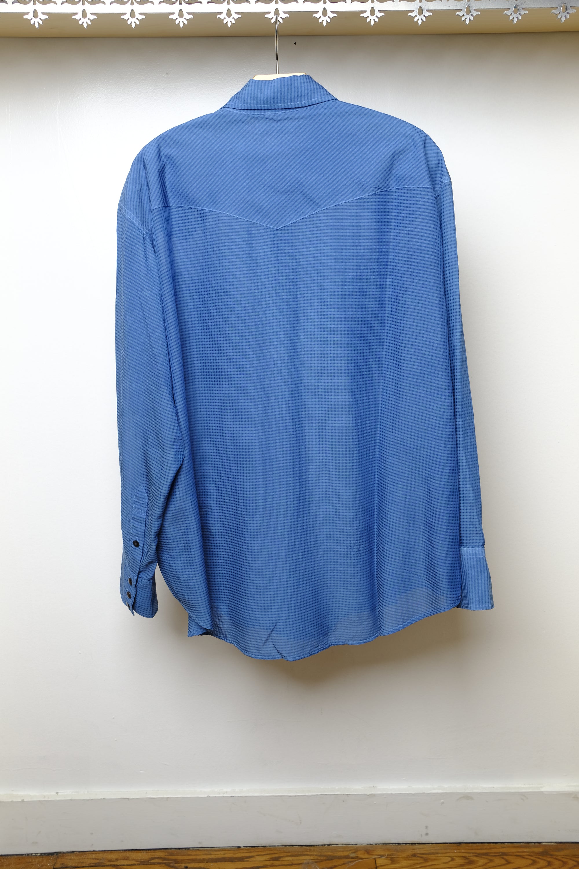aizome sheer garment dyed smile pocket western shirt in light indigo