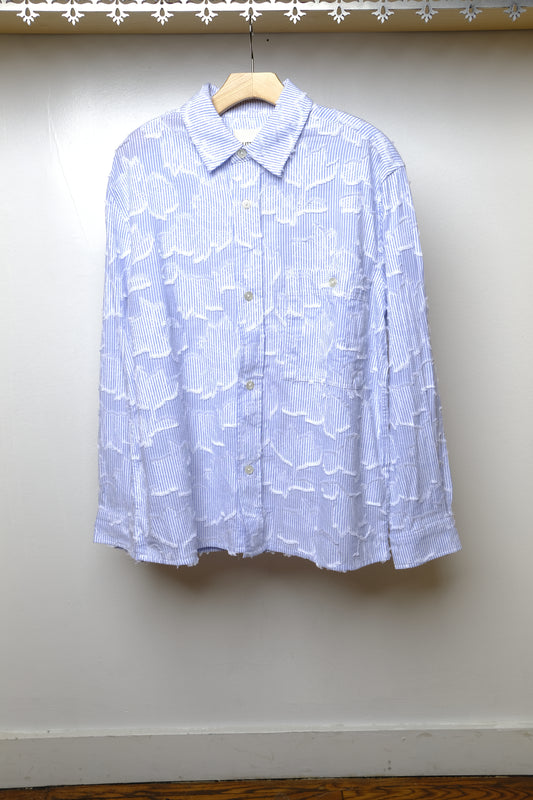 classic long sleeve pocket shirt in white/blue cloud stripe