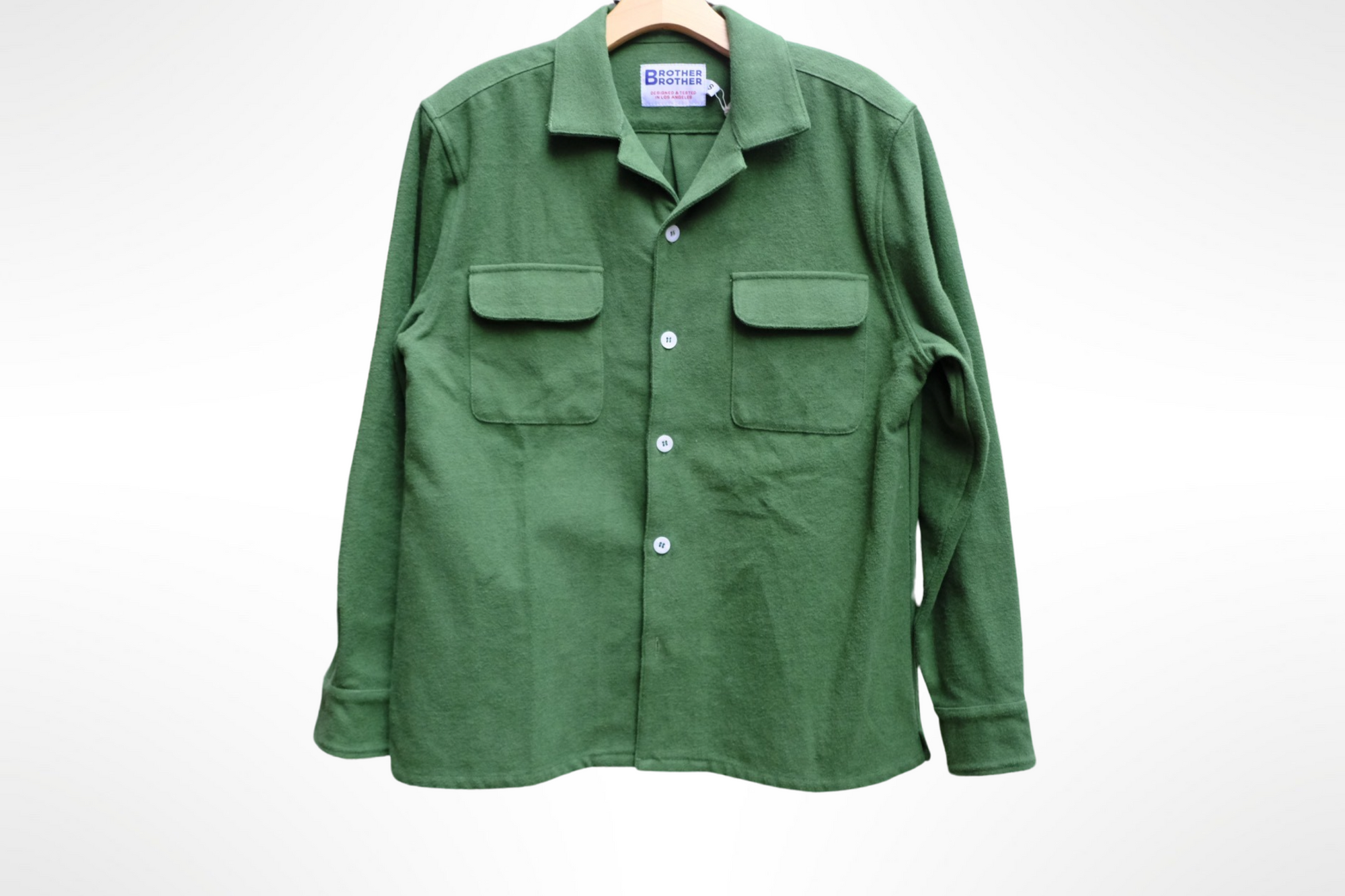 long sleeve brushed camp collar in green