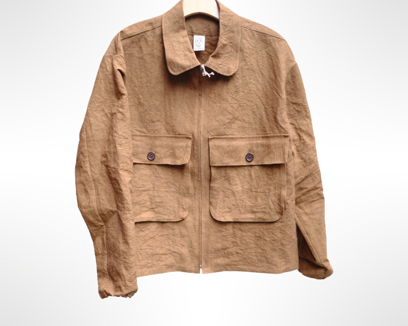 fishing jacket in persimmon dyed paper/linen