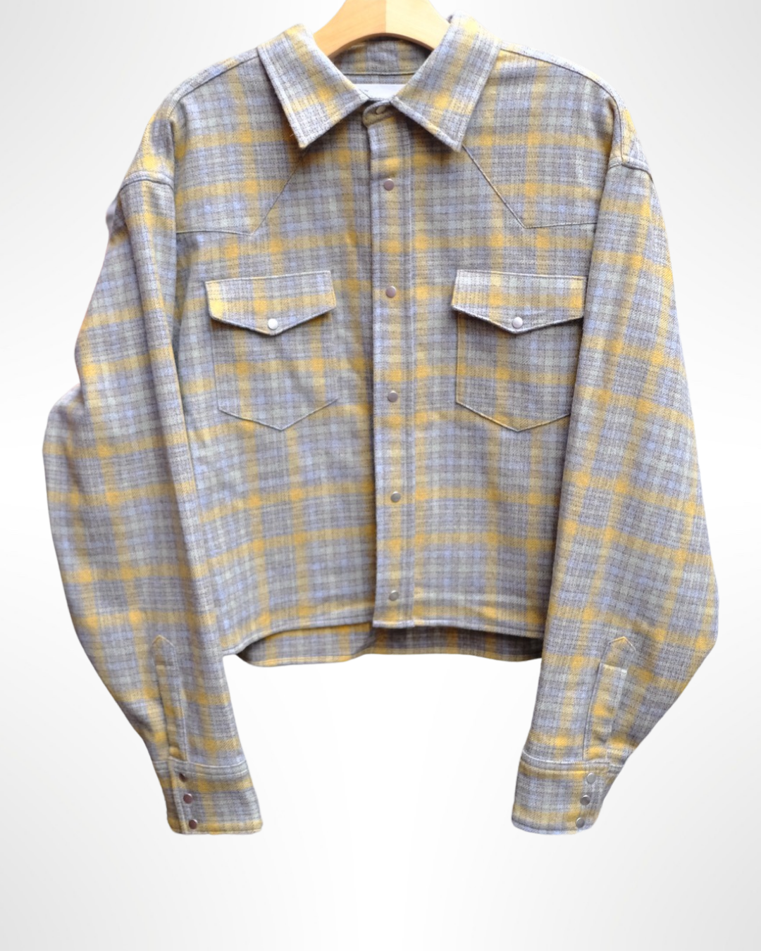 blue / yellow plaid western long sleeve shirt